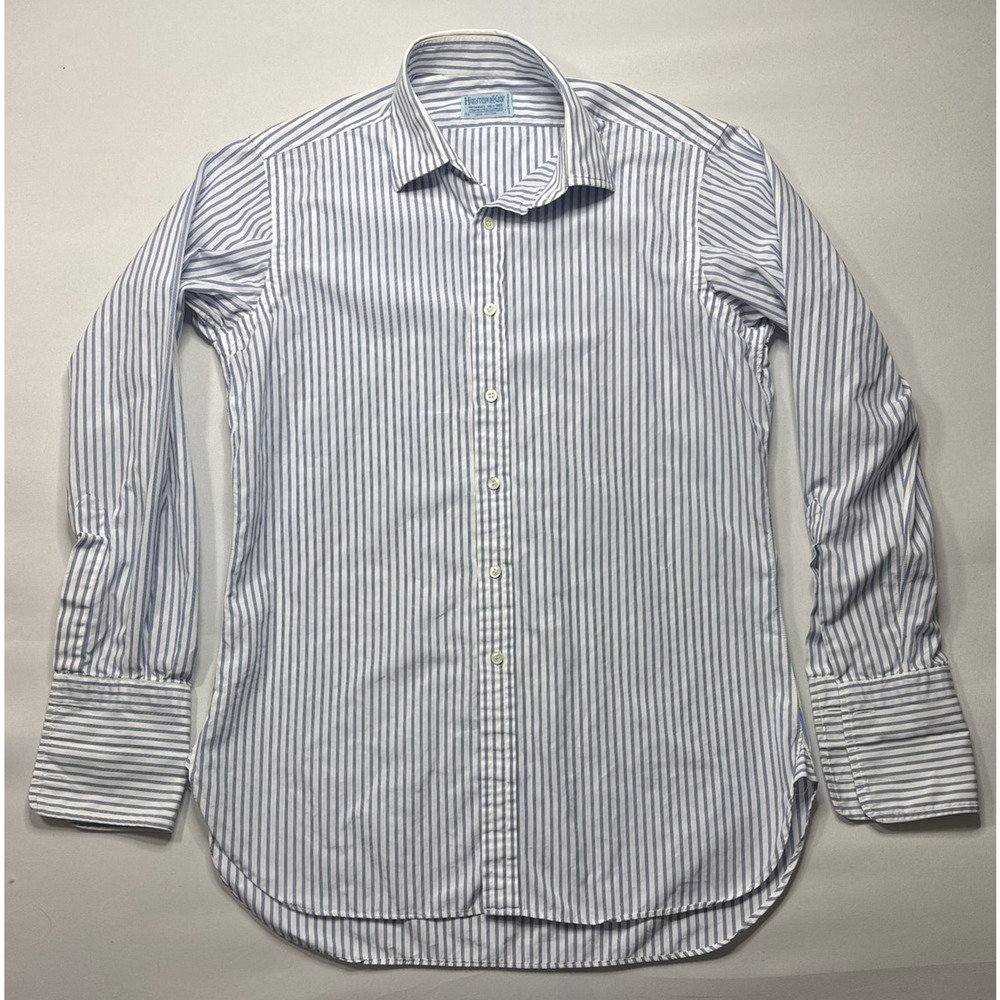 Hilditch‎ & Key Men's French Cuff Blue Striped Button  Dress Shirt -Size 15-1/2*